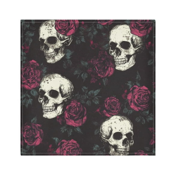 Qxltty Skull Burgundy Roses Pattern Napkins 20×20in Perfect for Parties Dinners Weddings Cocktail Housewarming Cloth Napkins Set of 6