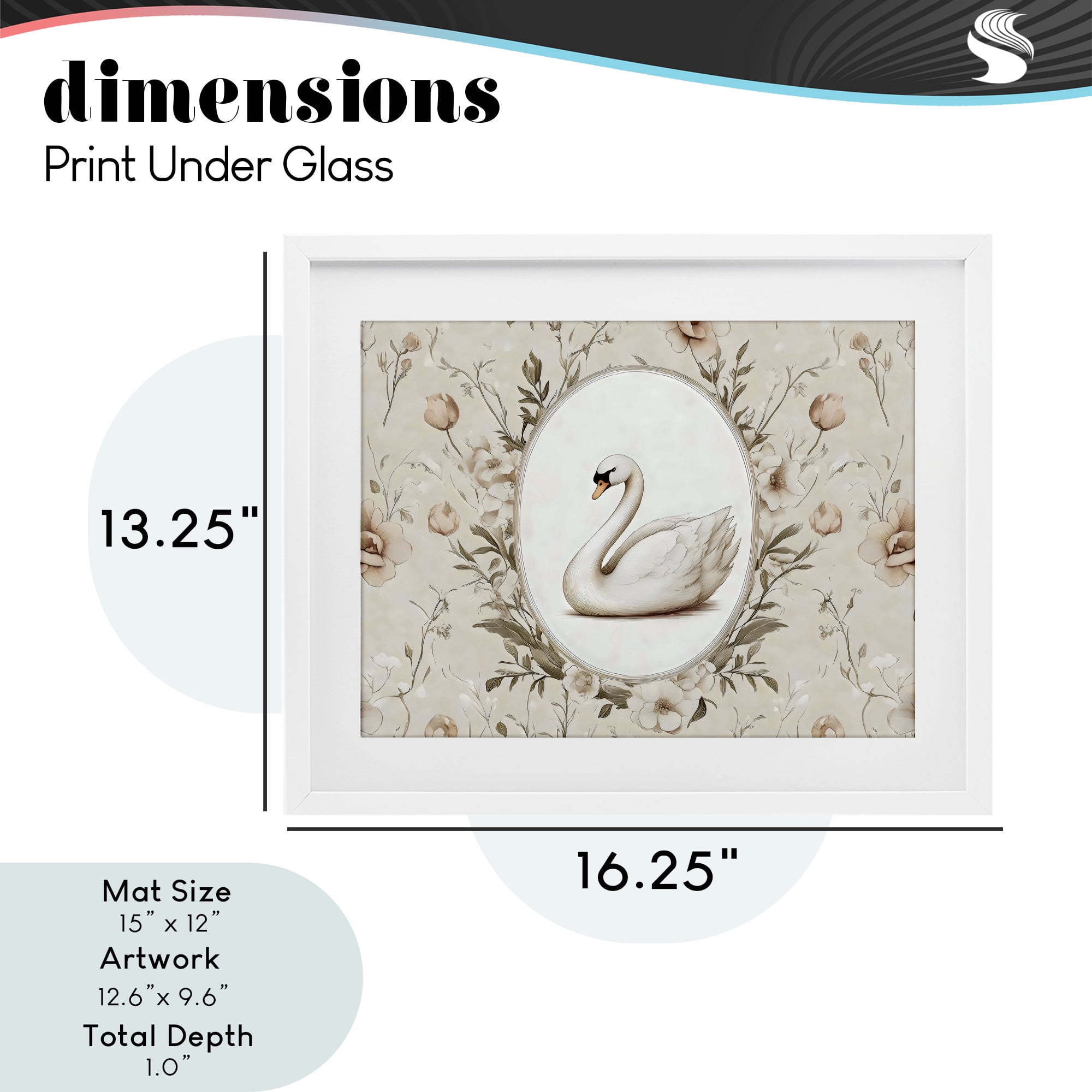 Stupell Industries Swan Vignette in Floral Border White Framed Print Under Glass, design by Arlington Prints
