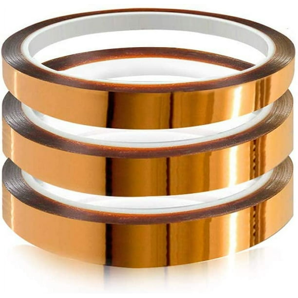 Cinta adhesiva de película de poliimida de 3 piezas, cinta resistente al calor, cinta Kapton, para impresora 3D, enmascaramiento, soldadura, aislamiento de placa de circuito 3 piezas × 20 mm × 33 m