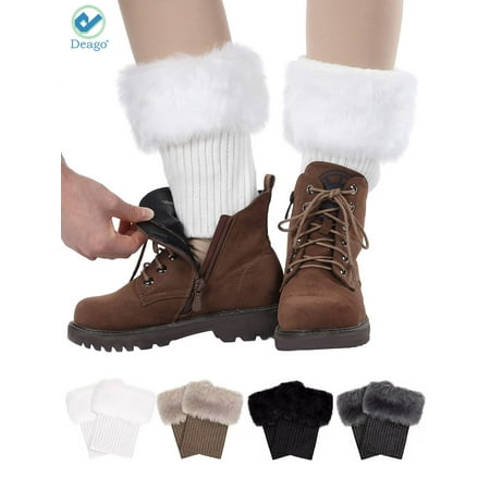 

Deago 2 Pairs Women Faux Fur Boot Cuff Short Furry Leg Warmers Girls Winter Socks Knitted Boot Socks (Khaki)