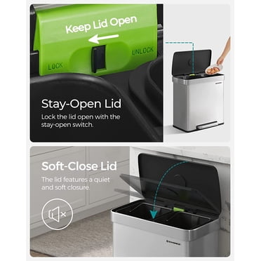ITouchless SoftStep 13 Gallon Kitchen Trash Can With Lid And Odor Filter, Stainless Steel 50 Liter Recycling Bin For Home Office Bedroom Garage Living Room Bathroom Silent Lid Close Slim Wastebasket
