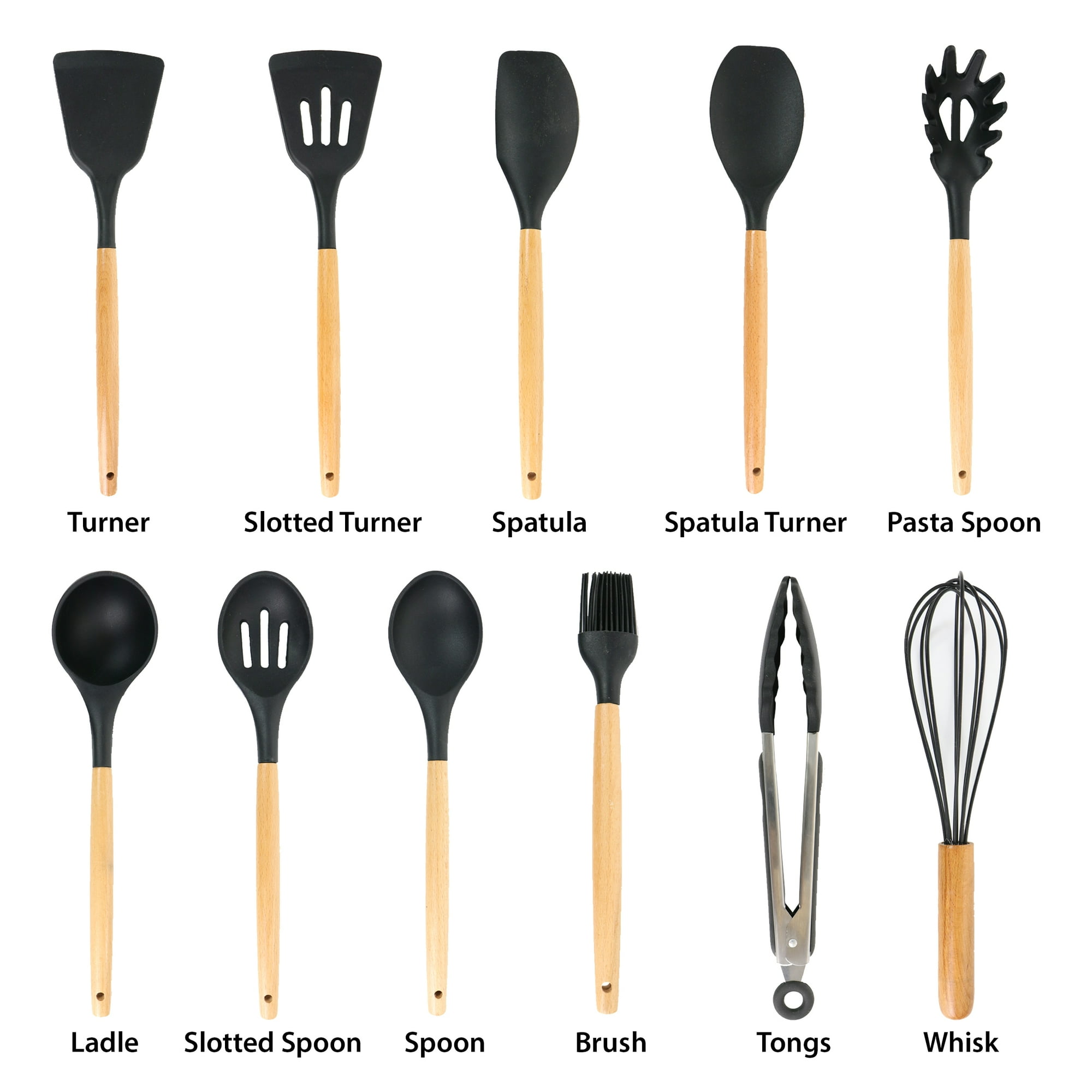 MegaChef Black 12 Piece Silicone and Wood Cooking Utensils