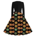 thumbnail image 4 of Halloween Costumes Women , Ladies Casual Dress Gothic Retro Fashion Print Long Sleeve A Line Pleated Swing Dress Round Neck Vintage Witch Party Cocktail Dresses, 4 of 6