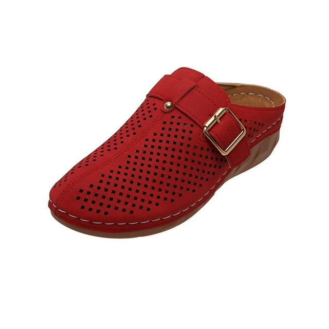 Sandales pour Femmes, Semelle Épaisse à Talon Compensé, Tige Ajourée Perforée, Bride à Boucle Ajustable, Bout Rond, Style Estival Décontracté