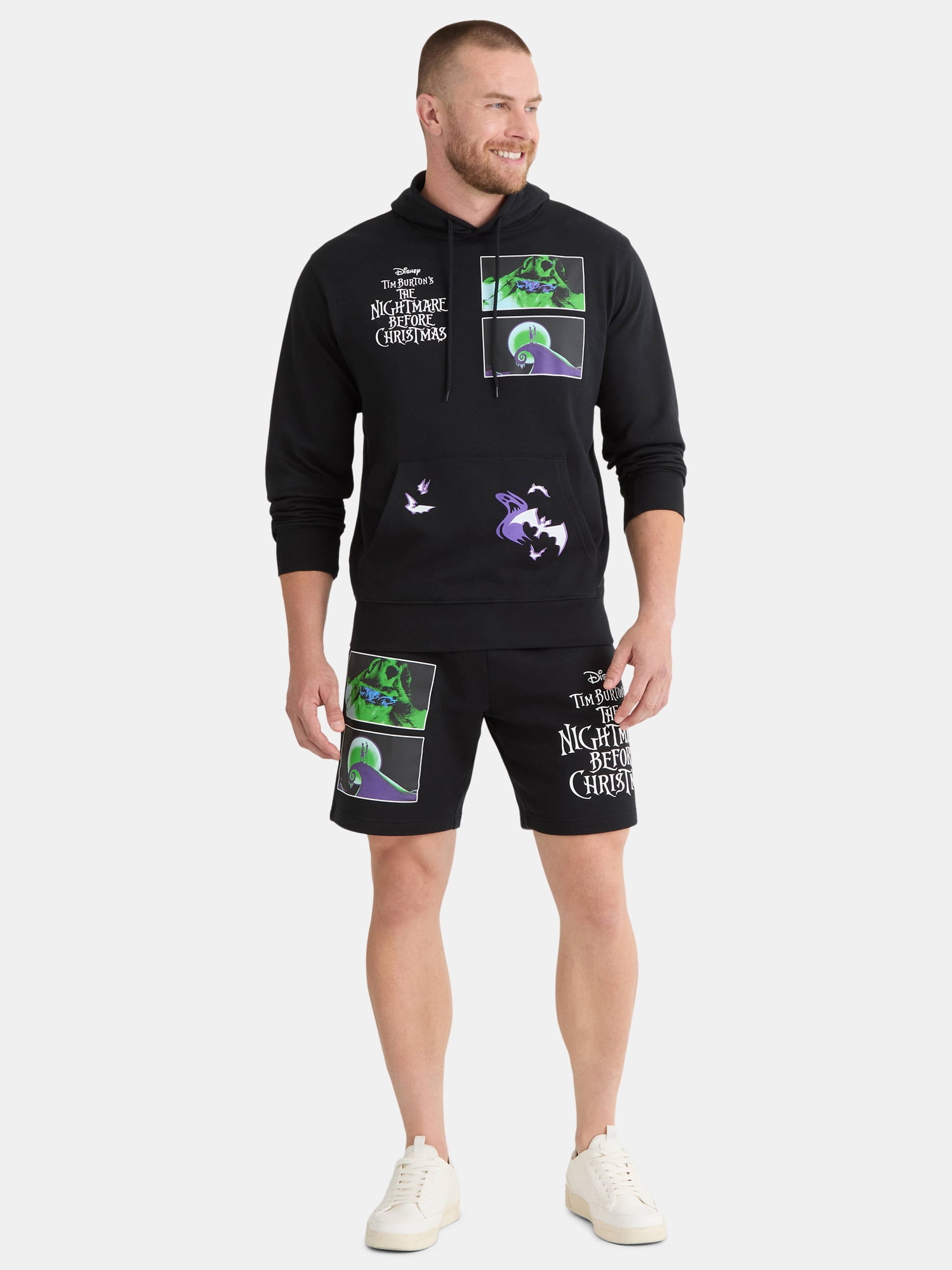 Nightmare Before Christmas Men's and Big Men's Graphic Fleece Shorts, 9" Inseam, Sizes XS-3XL