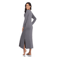 thumbnail image 5 of ANLIQI Womens Nightgown Long Sleeve Full Length Nightshirt Soft Comfy Loungewear Wide V Neck Slit Hem Night Dress(Gray,2XL), 5 of 6