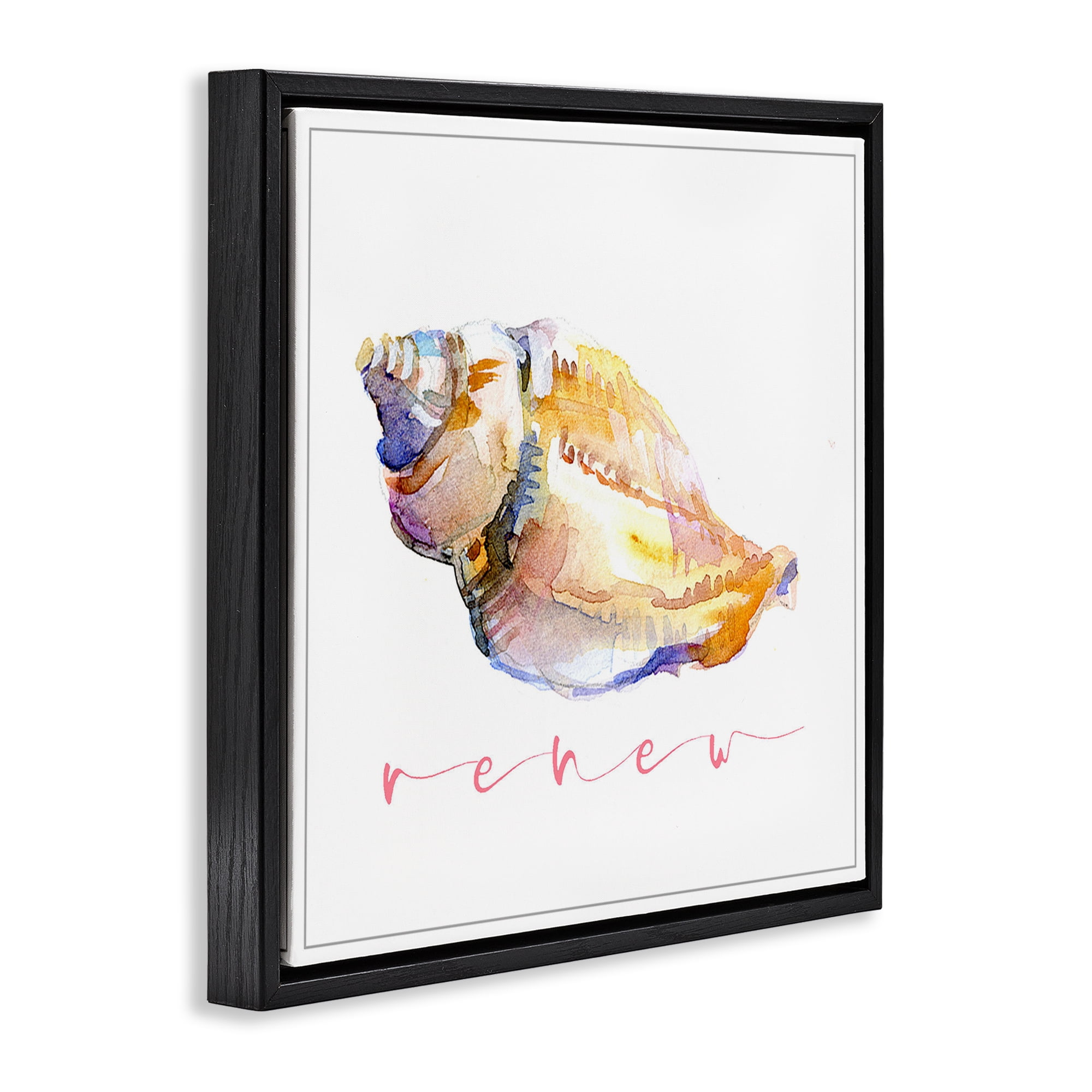 Stupell Industries Conch Shell Renew Nautical & Beach Painting Black Floater Framed Canvas Art Print Wall Art, 25 x 25