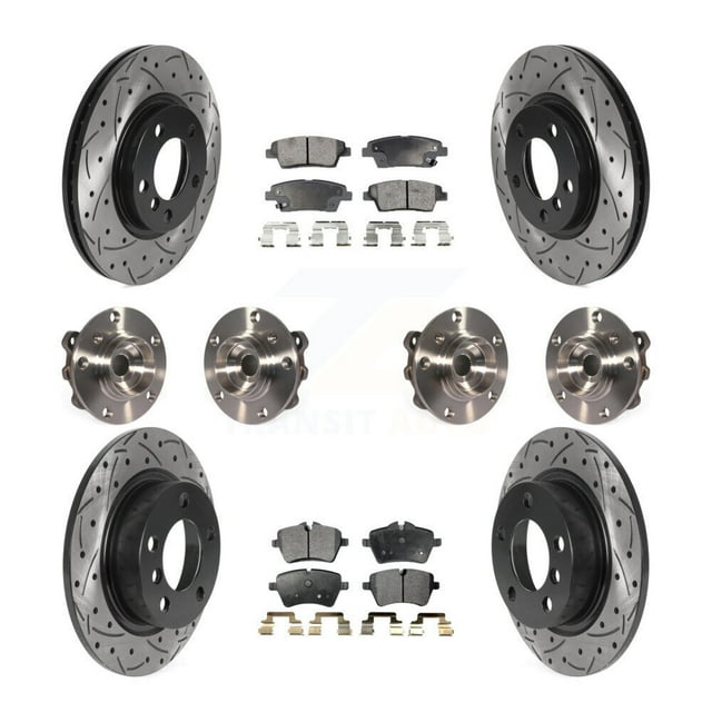 Transit Auto Front Rear Hub Bearing Assembly Coated Disc Brake Rotors and Ceramic Pads Kit (10Pc) for Car Mini Cooper Countryman Paceman S ALL4 with AWD - Left Right Side (Driver Passenger) KBB-115982