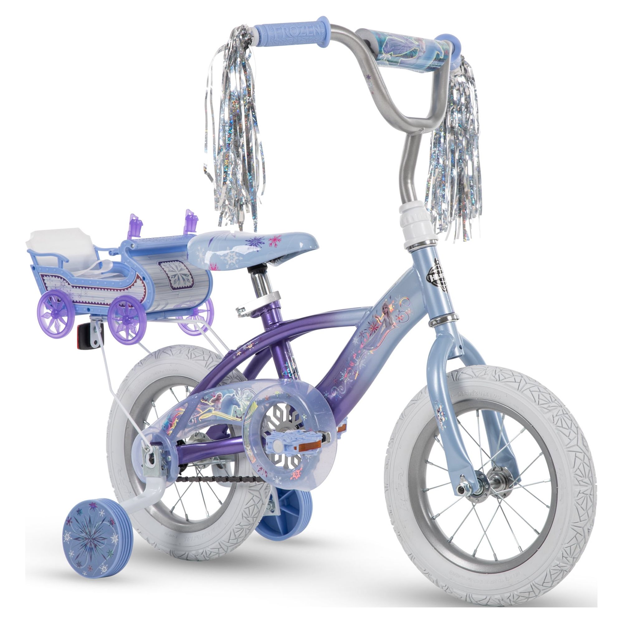 Disney Frozen 12 in. Bike with Doll Carrier Sleigh for Girl's, Ages 2+ Years, White and Purple by Huffy - image 2 of 19
