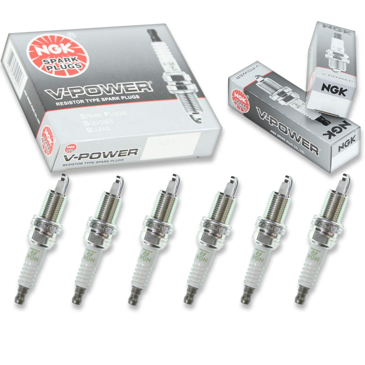6 pc NGK 3459 V-Power Spark Plugs for 3412 4003 41-631 4203 438 438C2 7561 7961 9656 AP985 APP985 FR8VII33U FR9HC FR9HP K5RTC5 RC10PEC RC12ECC SP000ZFR5N Ignition Wire Secondary