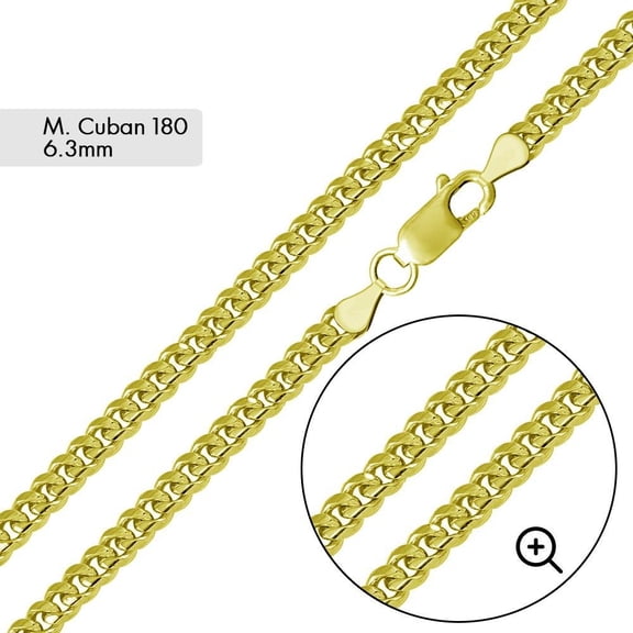 Gold Plated 925 Sterling Silver Miami Cuban 180 Chain Link 6.3mm Made in Italy 30" Jewelry Female