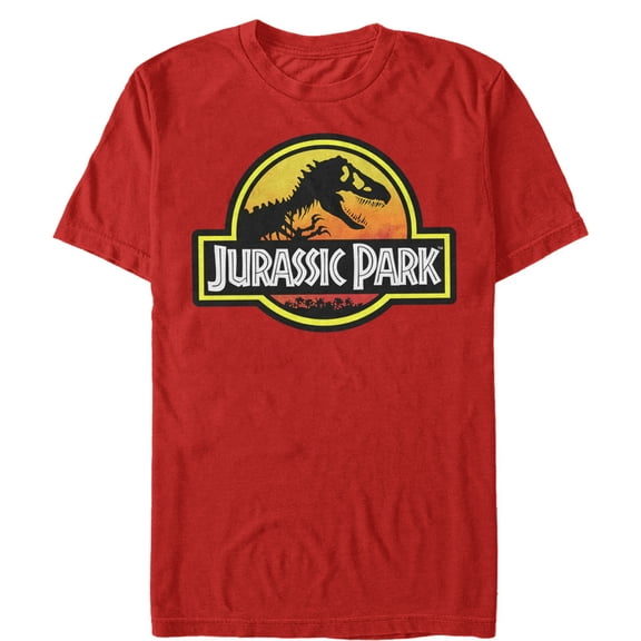 Men's Jurassic Park Logo Outlined Graphic Tee Red Medium