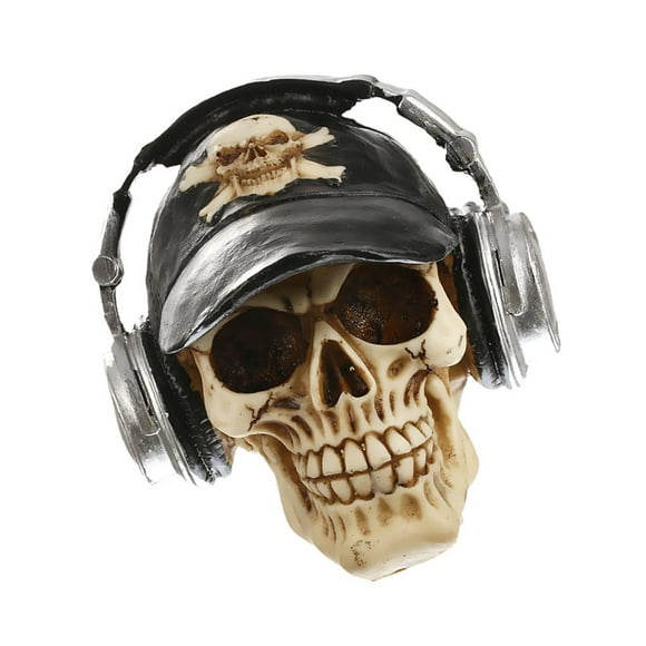 3D Skeleton Skull with Cap and Headphone Model Ornament Pub Bar Decorative Figurine Craft
