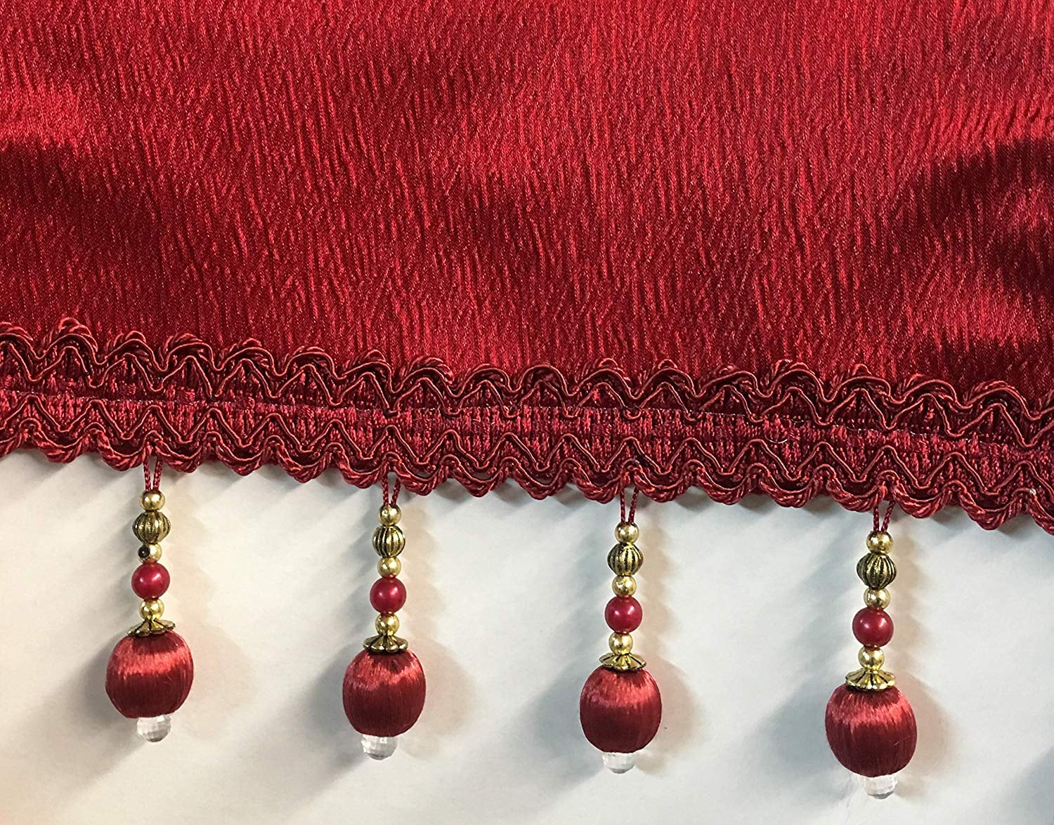 Luxury Home Textiles Bridget 5 Piece Crushed Satin Curtain Set with Beaded Austrian Valances (Burgundy)