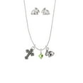 thumbnail image 3 of August - Lime Green Crystal Bicone Silver Tone Cross and Bunny Necklace and Earrings Set, 3 of 5