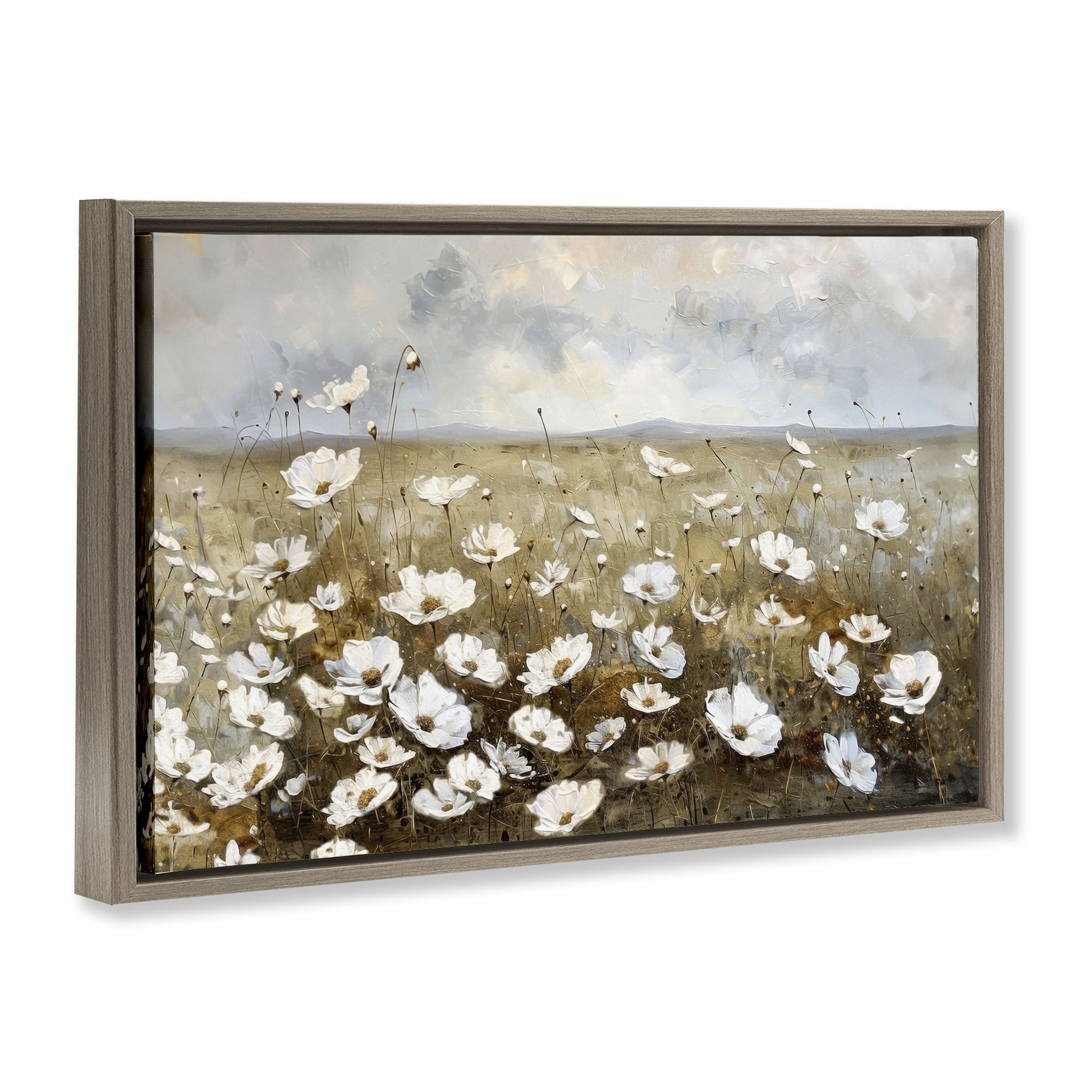 Stupell Industries Prairie Wildflower Field Landscape Painting Brown Floater Framed Canvas Art Print Wall Art, 31 x 21