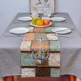 thumbnail image 4 of Table Runner Dresser Scarves 72 Inch Long, Marine Nautical Anchor on Vintage Wood Board Linen Dining Table Runners Brown Teal Tabletop Scarf for Wedding Holiday Party Kitchen, 4 of 7