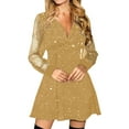 thumbnail image 2 of DHFJKG Formal Dresses Women Glitter Party Mini Dress Mesh Sheer Long Sleeve V Neck Sexy Evening Gown Flared Hem A Line Versatile Dresses, 2 of 6