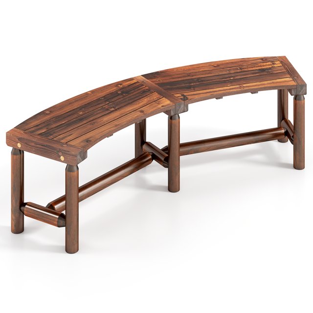 Gymax Patio Curved Bench for 2-3 People Outdoor Loveseat for Backyard Garden Brown