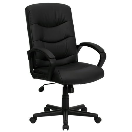 UPC: 0847254009430 | Flash Furniture Chelsea Mid-Back Black LeatherSoft Executive Swivel Office Chair with Three Line Horizontal Stitch Back and Arms