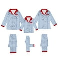 thumbnail image 6 of BLTIBY Pajama Christmas Family Set Satin Pjs Matching Sets Silk Sleepwear Holiday Striped Printed Nightwear Xmas Jammies Loungewear Blue 3XL, 6 of 7