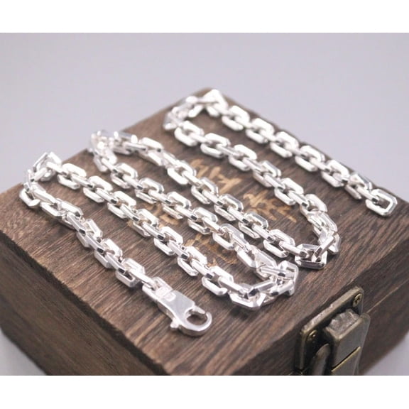 K-KED Real 925 Sterling Silver Chain Men Women Long Square Link Necklace 57.5g/20inch