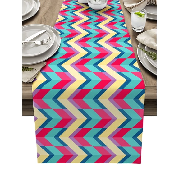 Abstract Geometric Colorful, Table Runner 72 Inches, Contemporary Minimalist Lines Art Bed Runner Dresser Scarves Tabletop for Indoor Outdoor Parties/Ceremony/Banquet, 13" x 72"