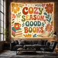 thumbnail image 6 of Retro Typography with Steaming Mug and Books on Cream Background, Cozy Boho for Book Lovers, Decorative Wall Art, Back to School Gift, Tapestry Wall Hanging for Home Library and Dorm, 6 of 7