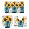 thumbnail image 2 of Country Sunflower Bathroom Rugs Set Watercolor Yellow Flower Wood Grain Non Slip Absorbent Soft Bath Mats 3 Piece Set with Bathroom Rug, U-Shaped Floor Mat, Toilet Seat Cover Small Size, 2 of 9