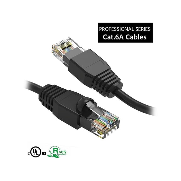 Nippon Labs 50Ft Cat6A UTP Ethernet Network Booted Cable,  24AWG 50 Feet Gigabit LAN Network Cable RJ45 High Speed Patch Cable, Black, 60CAT6A-50BK