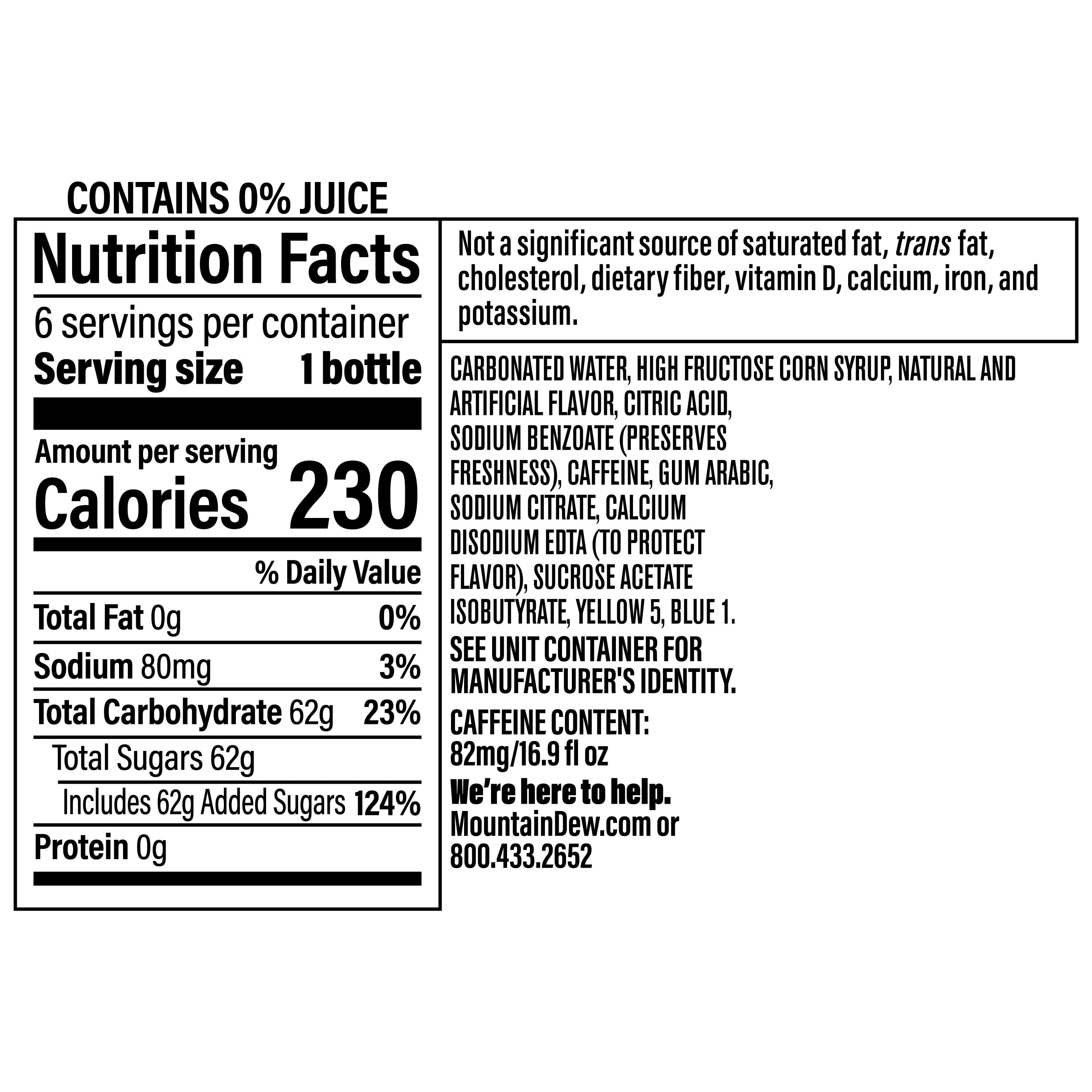 Mountain Dew Soda Pop, Baja Blast, 16.9 fl oz Bottles, 6 Count