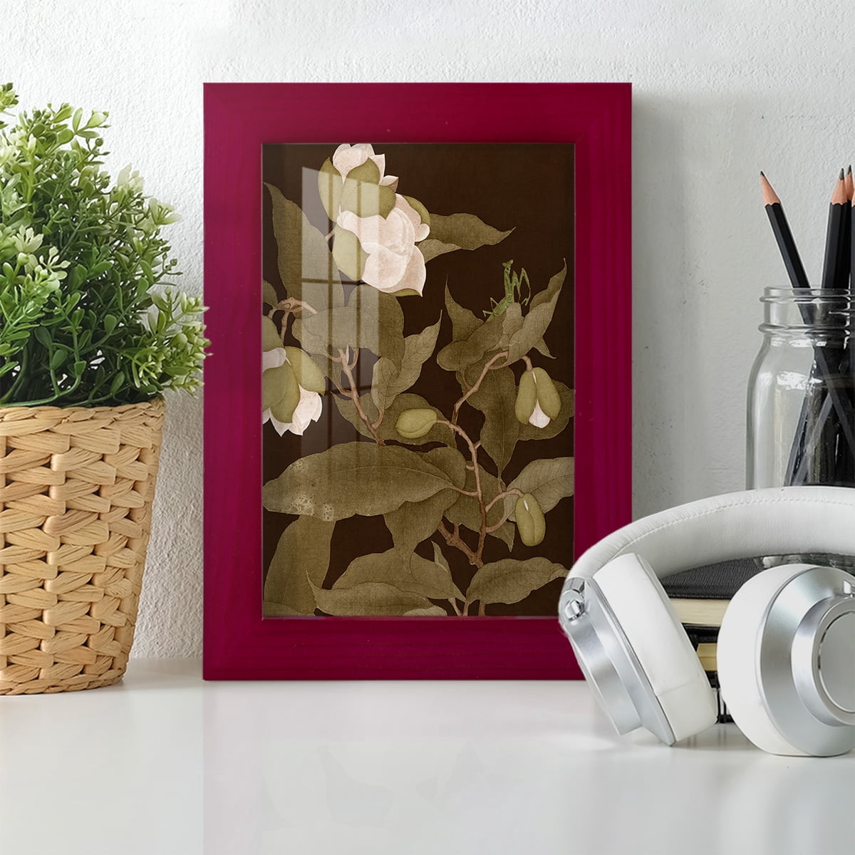 Asian Brocade I - Framed Print w/glass - Cherry Red