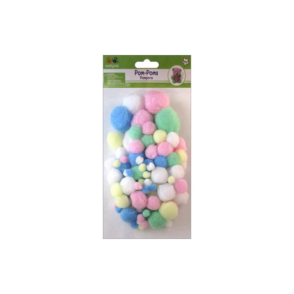 Krafty Kids Pom Poms - Pastel Colors, Assorted Sizes, Package of 90