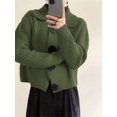 thumbnail image 6 of Women Open Front Knit Sweater Long Sleeve Cardigan Sweater Casual Loose Button Lapel Cardigan Coat Green XL, 6 of 8