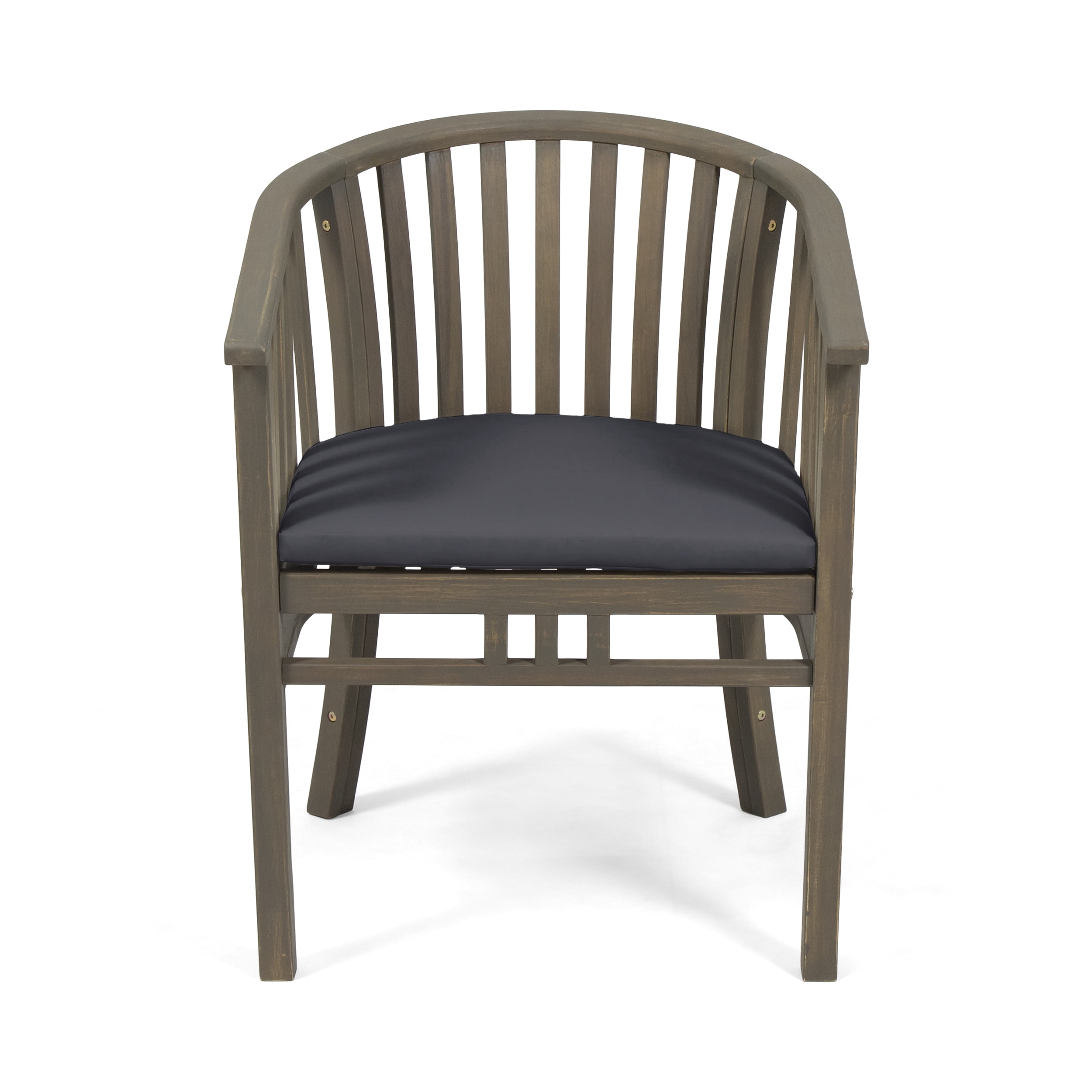 Outdoor Cushioned Wooden Dining Chair Set of 2, Solid Wood Frame for Patio Garden, Grey