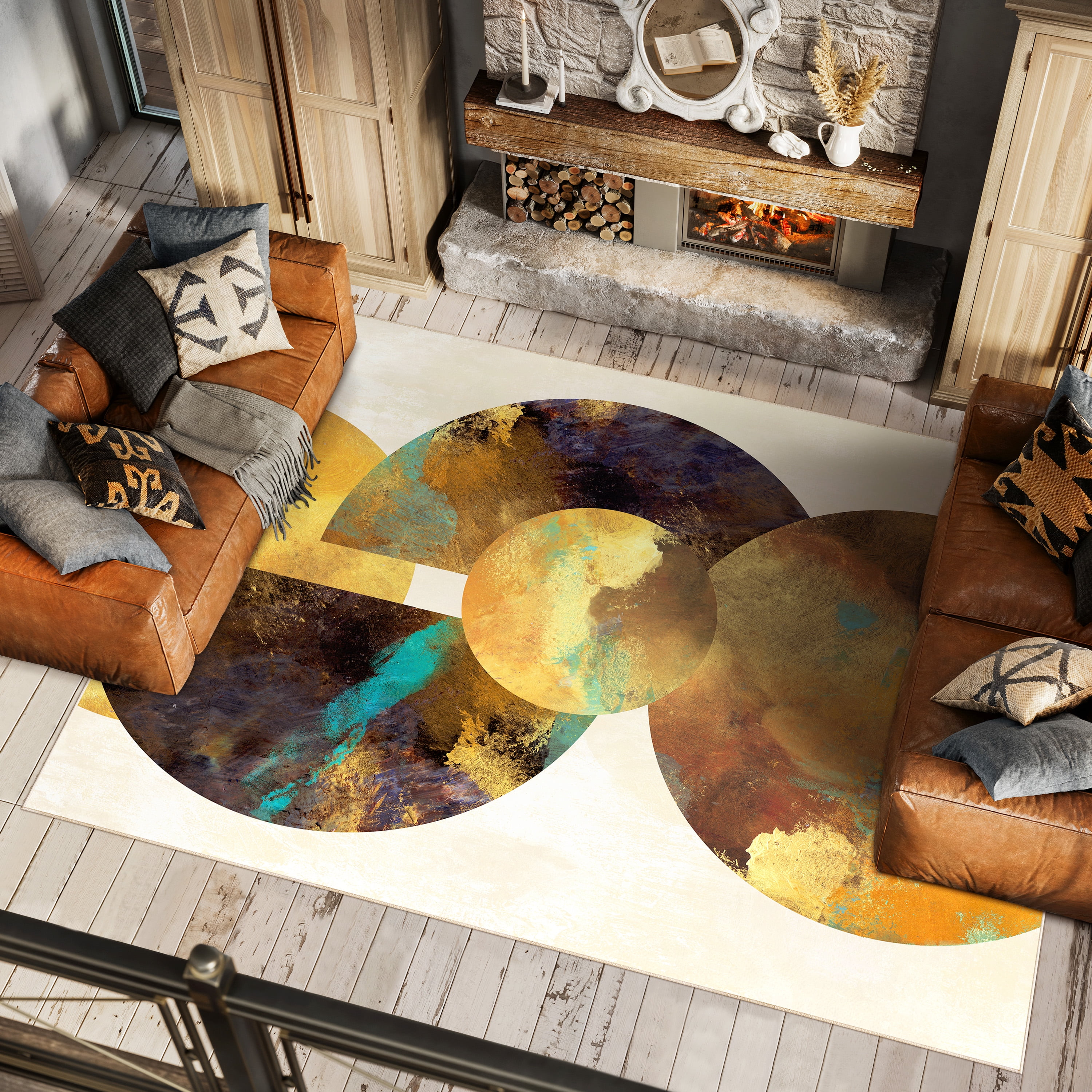 Patina Plates I Washable Geometric Art Area Rug size 8'x10', Power-loomed, Heavenly Softness with Non-Slipping Backing