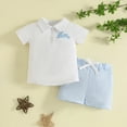 thumbnail image 2 of NOLDARES Toddler Baby Boy Summer Clothes Short Sleeve Embroidery Baseball T-shirt & Plaid Shorts Set 2 Piece Outfit Blazer,18-24 M, 2 of 6