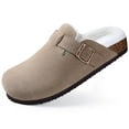 thumbnail image 2 of Zuecos de corcho y ante para mujer, sandalias de playa clásicas, zapatillas de ante y piel, zuecos de corcho peludo para hombre, zuecos de piel cómodos para el invierno, 2 of 6