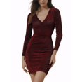 thumbnail image 2 of MODA NOVA Women's Plus Dress V Neck Long Sleeve Above Knee Dresses XS Red, 2 of 7