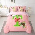 thumbnail image 2 of Homewish Kawaii Initial T Letter Bedding Comforter Set 7pcs, Christmas Hat Flower King Bedding Sets, Girly Pink Cartoon Reversible Bed Sheets, Super Cozy Room Decor, 2 of 7