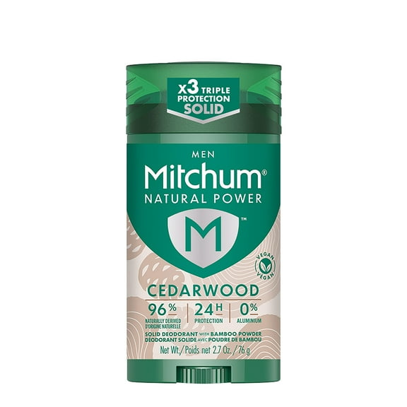 Mitchum Men’s Natural Power Deodorant Solid, Cedarwood, 2.7 oz