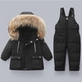 thumbnail image 1 of Toddler Baby Girl Winter Snowsuit Set Toddler Hoodied Down Coat Jacket Top + Suspenders Pants Winter Clothes for Kids Boys Girls（1-5 Years）,Black,3-4 Years, 1 of 5