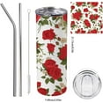 thumbnail image 3 of Rose red insulated tumblers，Rose red coffee cup Gift，Rose red Drinking Glasses-Tea Cup-Coffee Mug tumbler with lid and straw 20 oz insulated tumbler cups, 3 of 7