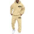 thumbnail image 5 of 2 Piece Tracksuit Sets Autumn Winter Packwork Sweatshirt Top Pants Sets Men's 2 Piece Bear Letter Graphic Sweatsuit Pullover Top Drawstring Waist Pants Set (Beige, M), 5 of 5