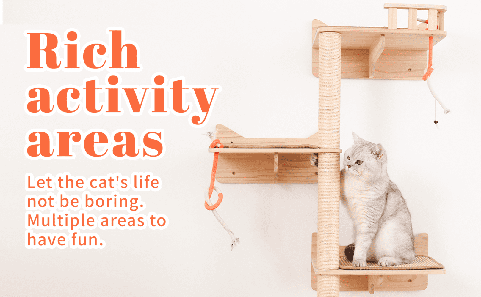 Wall Mounted Cat Tree - 7 PCS Cat Wall Shelves & Perches with Tall Sisal Scratching Posts, Wall Mount Cat Climbing Tree & Space-Saving Furniture for Indoor Cats to Climb, Scratch & Lounge