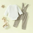 thumbnail image 5 of Zshosam Baby Boy Clothes Rib Knit Long Sleeve Romper Cute Suspender Pants Solid Fall Winter Gentleman Outfit(White,6-12 Months), 5 of 8
