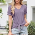 thumbnail image 3 of TKLPEHG Women's Summer Tops Short Sleeve V Neck Hollow Out T Shirts Dressy Casual Tie Front Tops Eyelet Blouses Tunic (Purple,XXL), 3 of 8