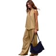 thumbnail image 2 of Women 2 Piece Outfits Halter V Neck Sleeveless Top and Wide Leg Pants Set with Pockets Beige XL, 2 of 6
