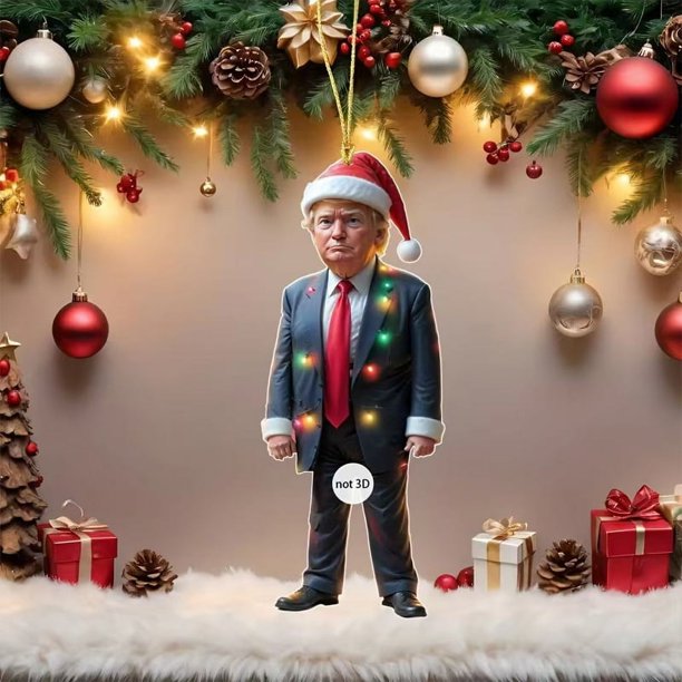 1 adorno navideño acrílico inspirado en Trump para colgar en el coche, llavero para árbol de Navidad, regalo festivo, divertido colgante de dibujos animados