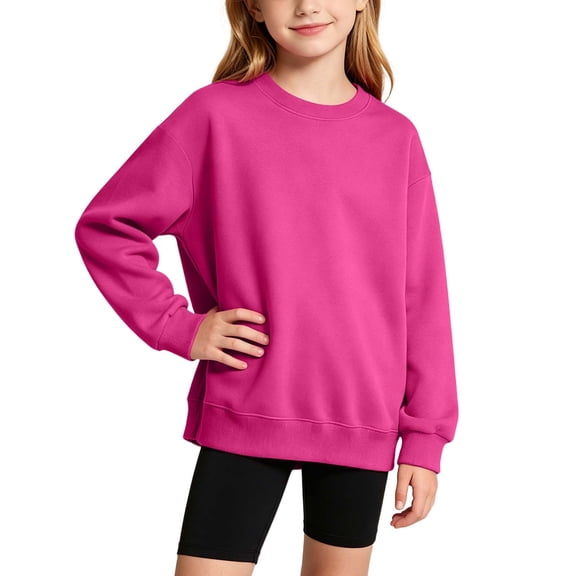 Khunlpohl Kids Cotton Sweatshirts Solid Color Round Neck Pullover Sweatshirt Casual Long Sleeve Loose Tops